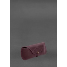 Leather case for glasses with flap and elastic band Burgundy Crazy Horse