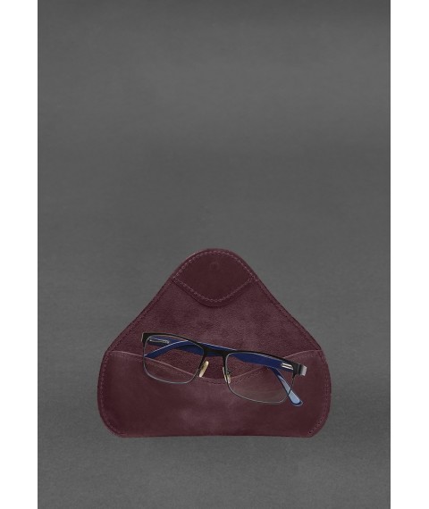 Leather case for glasses with flap and elastic band Burgundy Crazy Horse