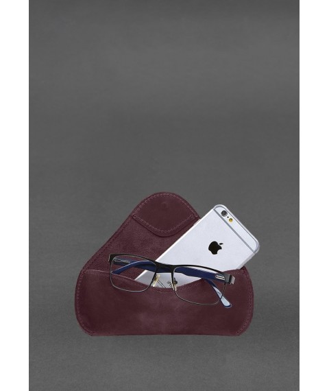 Leather case for glasses with flap and elastic band Burgundy Crazy Horse