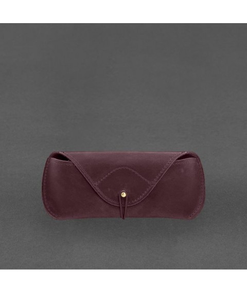 Leather case for glasses with flap and elastic band Burgundy Crazy Horse