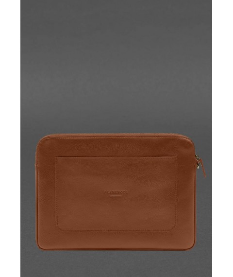 Zippered Leather Laptop Sleeve with Pocket and Hand Loop Light Brown