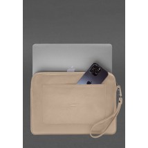 Кожаный чехол для ноутбука на молнии с карманом и петлей на руку Светло-бежевый