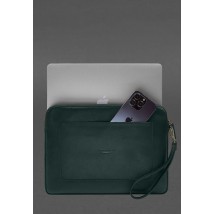 Кожаный чехол для ноутбука на молнии с карманом и петлей на руку Зеленый