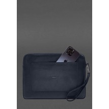 Кожаный чехол для ноутбука на молнии с карманом и петлей на руку Синий