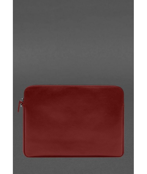 Leather laptop sleeve with zipper and pocket and hand loop Red