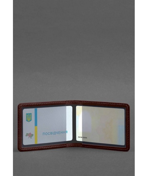 Leather cover for ID card with coat of arms, burgundy