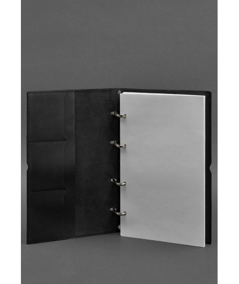 Leather notebook A4 on rings (soft book) 9.0 soft cover black crust