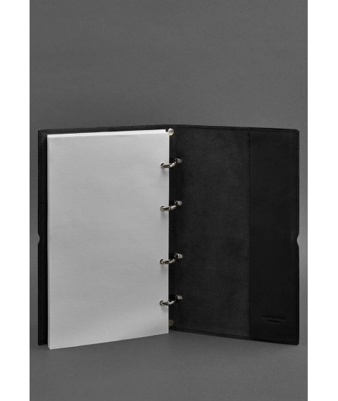 Leather notebook A4 on rings (soft book) 9.0 soft cover black crust