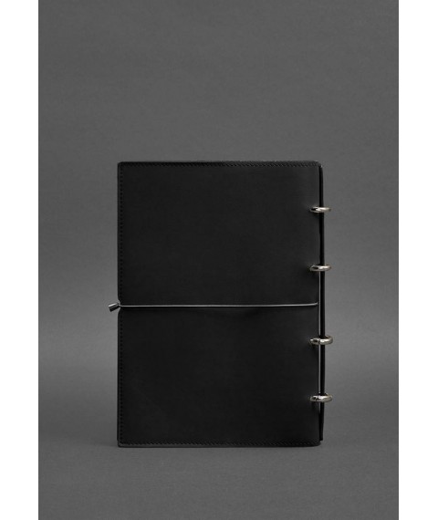 Leather notebook A4 on rings (soft book) 9.0 soft cover black crust