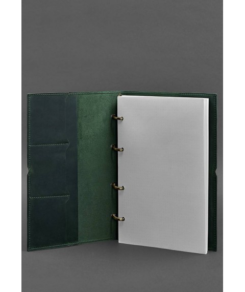 Leather notebook A4 on rings (soft book) 9.0 soft cover green Crazy Horse