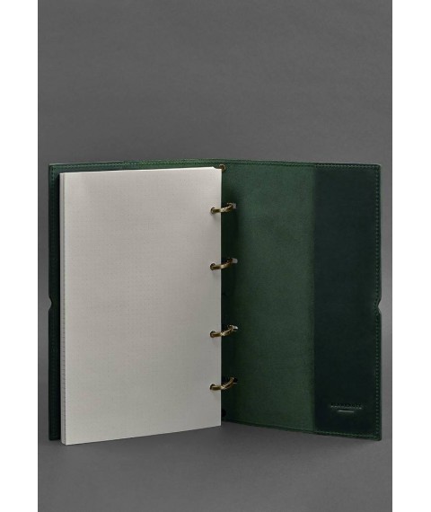 Leather notebook A4 on rings (soft book) 9.0 soft cover green Crazy Horse
