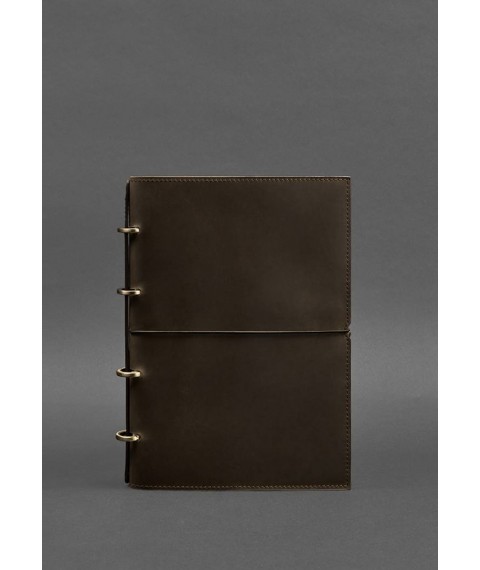 Leather notebook A4 on rings (soft book) 9.0 in soft cover dark brown Crazy Horse