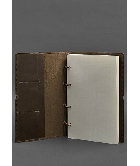 Leather notebook A4 on rings (soft book) 9.0 in soft cover dark brown Crazy Horse