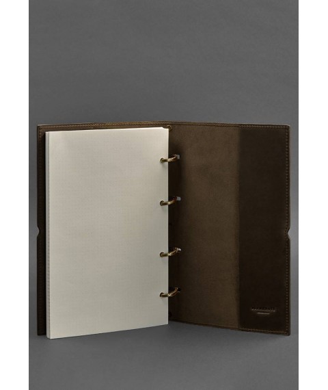 Leather notebook A4 on rings (soft book) 9.0 in soft cover dark brown Crazy Horse