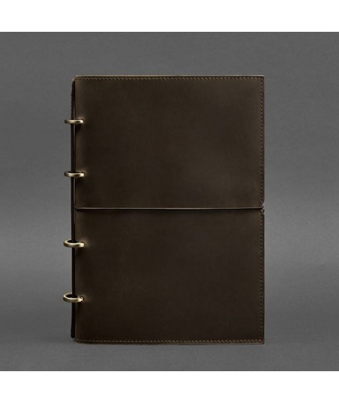 Leather notebook A4 on rings (soft book) 9.0 in soft cover dark brown Crazy Horse