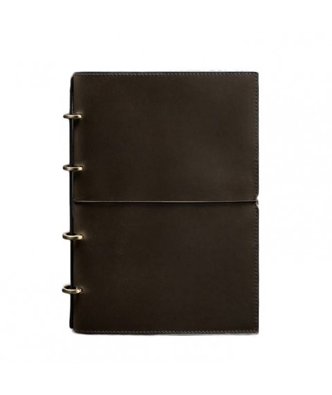 Leather notebook A4 on rings (soft book) 9.0 in soft cover dark brown Crazy Horse