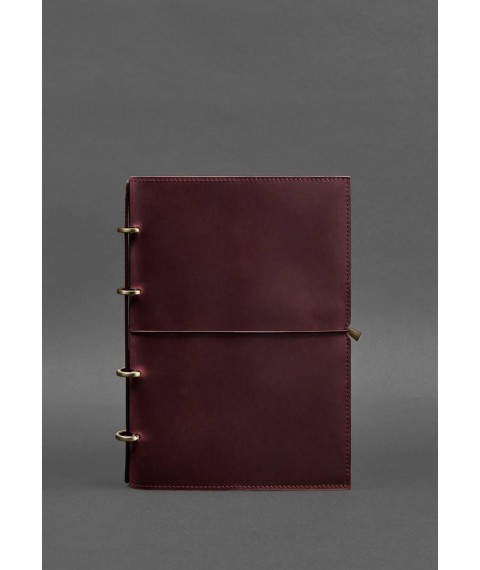 Leather notebook A4 on rings (soft book) 9.0 in soft cover burgundy Crazy Horse