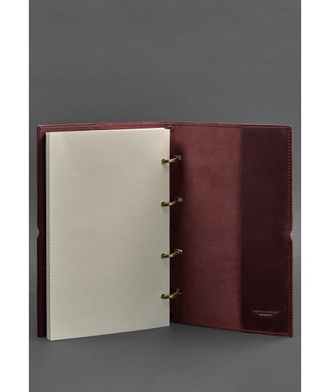 Leather notebook A4 on rings (soft book) 9.0 in soft cover burgundy Crazy Horse