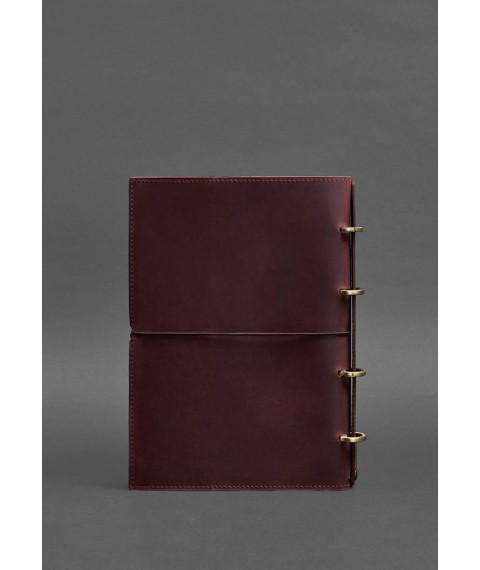 Leather notebook A4 on rings (soft book) 9.0 in soft cover burgundy Crazy Horse