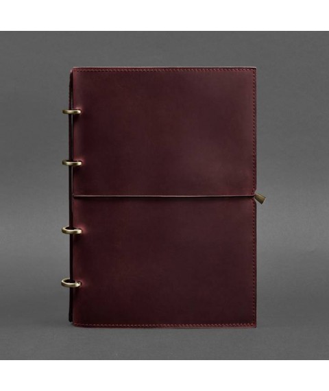 Leather notebook A4 on rings (soft book) 9.0 in soft cover burgundy Crazy Horse