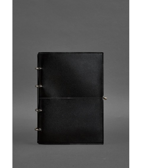 Leather notebook A4 on rings (soft book) 9.0 in soft cover black gloss