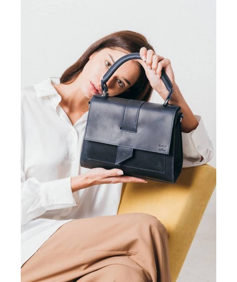 Women's leather bag Ester dark blue vintage