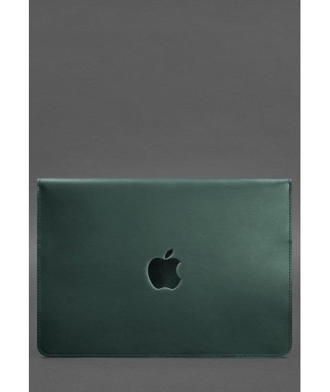 Шкіряний чохол-конверт на магнітах для MacBook 15-16 дюйм Зелений Crazy Horse