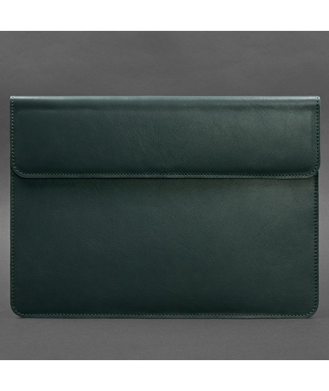 Шкіряний чохол-конверт на магнітах для ноутбука Універсальний Зелений