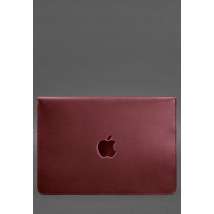Кожаный чехол-конверт на магнитах для MacBook 15-16 дюйм Бордовый Crazy Horse