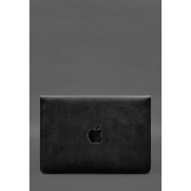 Чохол-конверт із клапаном шкіра+фетр для MacBook 13" Чорний Crazy Horse