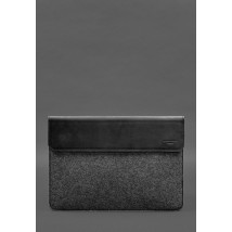 Чохол-конверт із клапаном шкіра+фетр для MacBook 14" Чорний Crazy Horse