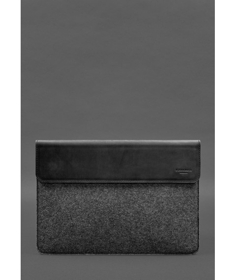 Envelope case with flap leather+felt for MacBook 14" Black Crazy Horse