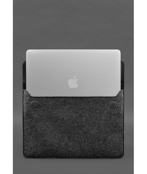 Envelope case with flap leather+felt for MacBook 14" Black Crazy Horse