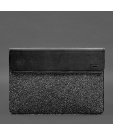 Envelope case with flap leather+felt for MacBook 14" Black Crazy Horse