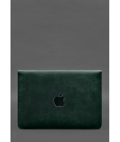 Чохол-конверт із клапаном шкіра+фетр для MacBook 13" Зелений Crazy Horse