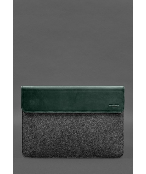 Envelope case with flap leather+felt for MacBook 13" Green Crazy Horse