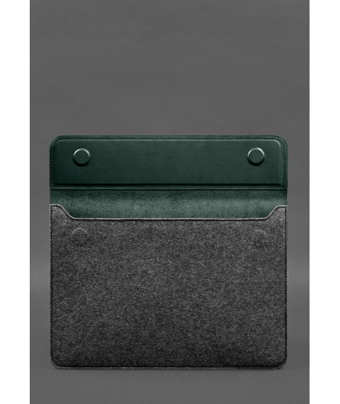 Envelope case with flap leather+felt for MacBook 14" Green Crazy Horse