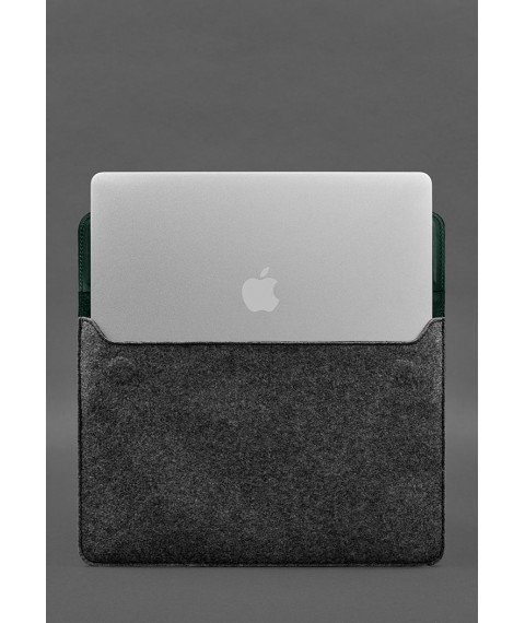 Envelope case with flap leather+felt for MacBook 13" Green Crazy Horse