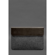 Envelope case with flap leather+felt for MacBook 14" Dark brown Crazy Horse