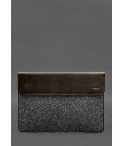 Envelope case with flap leather+felt for MacBook 14" Dark brown Crazy Horse