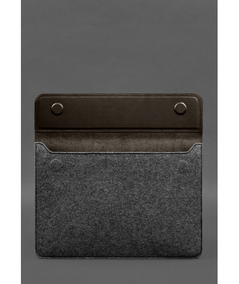 Чохол-конверт із клапаном шкіра+фетр для MacBook 14" Темно-коричневий Crazy Horse