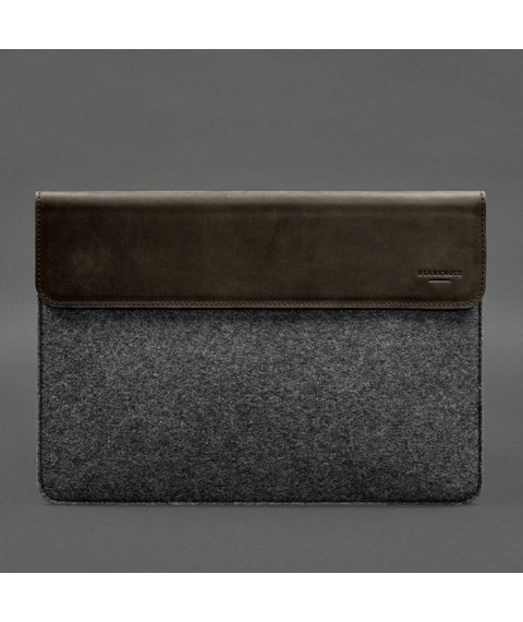 Envelope case with flap leather+felt for MacBook 13" Dark brown Crazy Horse