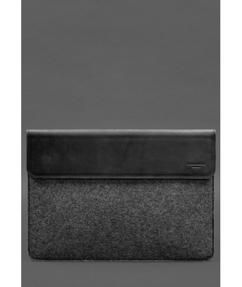 Envelope case with flap leather+felt for MacBook 15" Black Crazy Horse