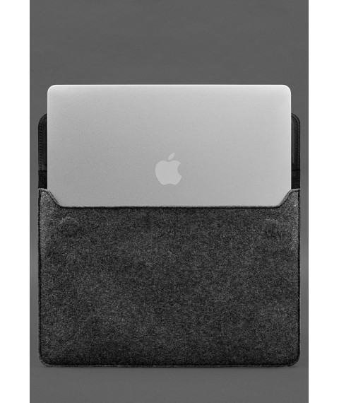 Envelope case with flap leather+felt for MacBook 15" Black Crazy Horse