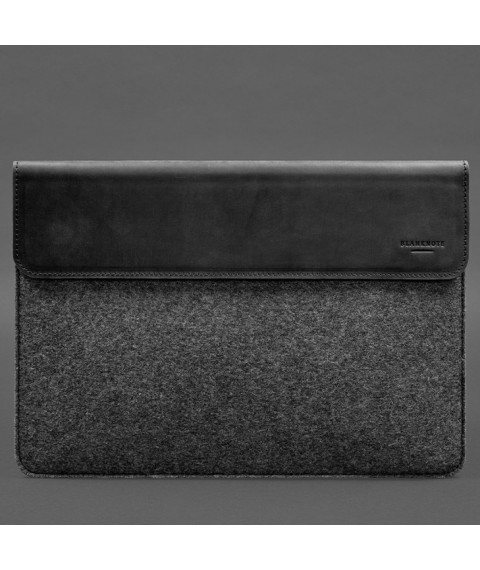 Чохол-конверт із клапаном шкіра+фетр для MacBook 16" Чорний Crazy Horse