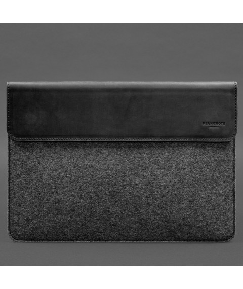 Envelope case with flap leather+felt for MacBook 15" Black Crazy Horse
