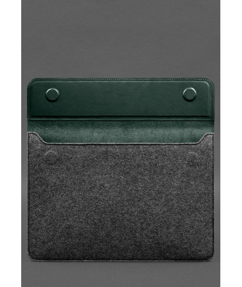 Чохол-конверт із клапаном шкіра+фетр для MacBook 15" Зелений Crazy Horse