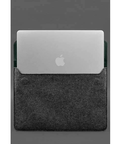 Чохол-конверт із клапаном шкіра+фетр для MacBook 15" Зелений Crazy Horse