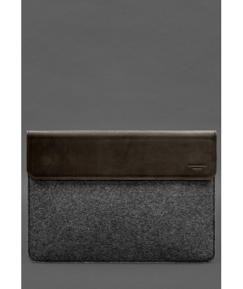 Envelope case with flap leather+felt for MacBook 16" Dark brown Crazy Horse