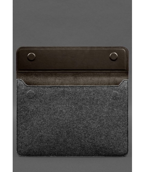 Envelope case with flap leather+felt for MacBook 16" Dark brown Crazy Horse